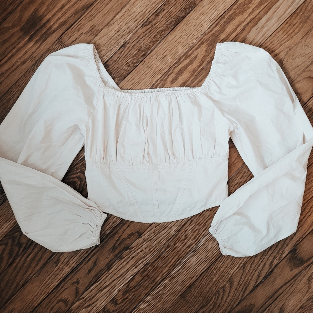 Japna Cream Blouse with Balloon Sleeves Size Medium